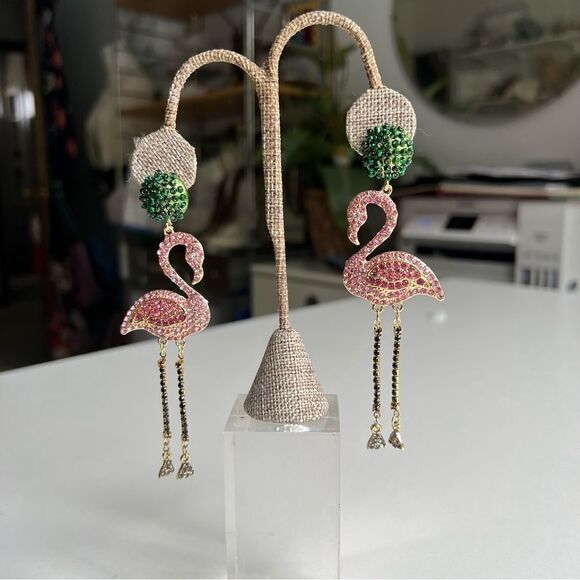 Flaming Earrings. Statement Sparkly Dangle Earrings - 4.5” Post Back - Picture 3 of 9